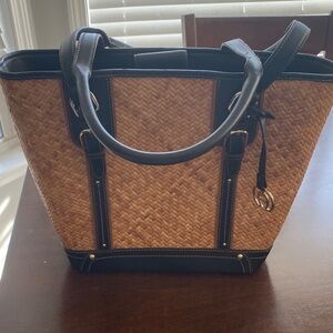 Etienne Aigner Vintage Natural Woven Tote with Black Trim
